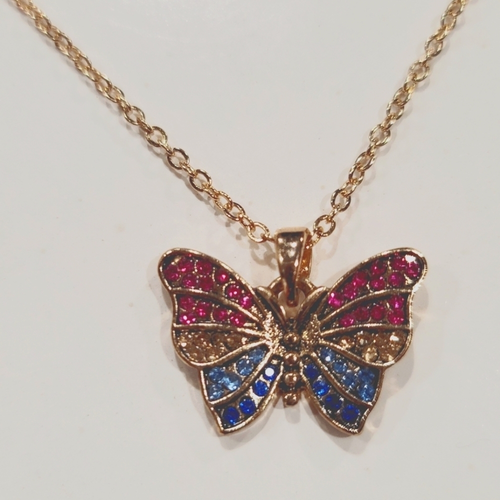Genuine Crystal Butterfly 15"-17" Pendant Necklace